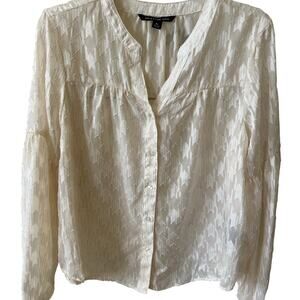 Zac & Rachel Ivory Button Down Sheer Blouse Size Large Petite NWT Babydoll Fairy